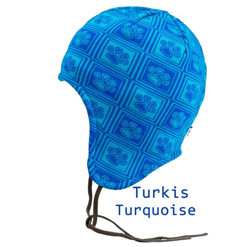 Vega earflap hat merino wool - paw pattern